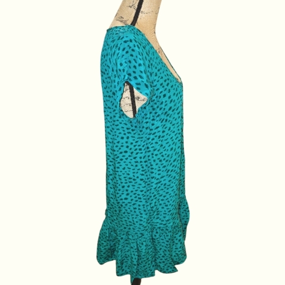 Joie 100% Silk Teal Green Leopard Ruffle Mini Dress Size Large - Picture 2 of 10